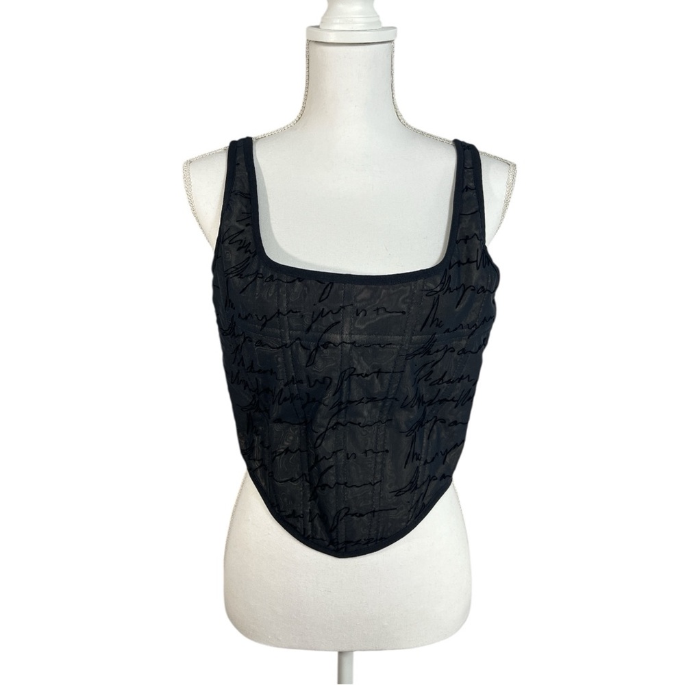 With Jéan Alissa black Mesh with Velvet cursive corset top Size XL Low Cut